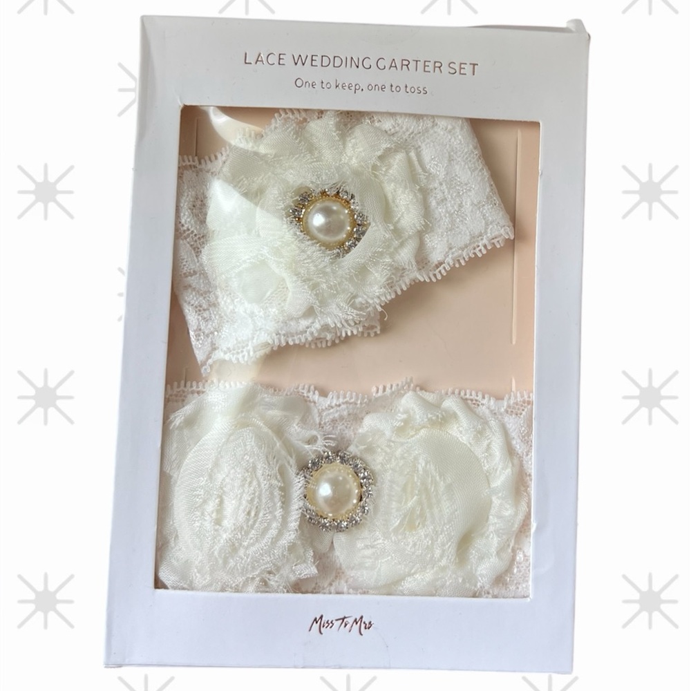 ◻️MISS TO MRS: Women’s white lace wedding garter set, NWT◻️